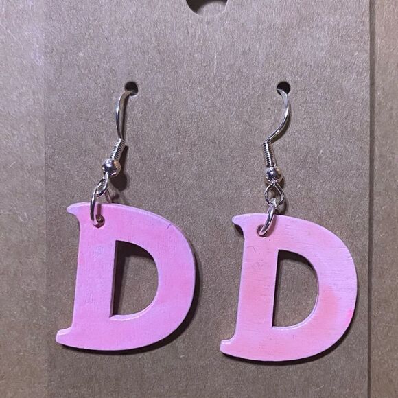 ☀️3/$12☀️ Letter “D” Earrings with Sterling Silver Hooks. (Light Pink) - Picture 1 of 3